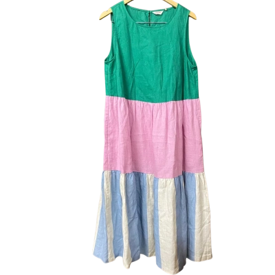 Gorman Womens Size 14 Colourblock Green/Pink Striped Linen Dress