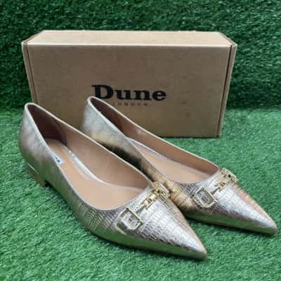 Dune London Haydenn Metallic Gold Snaffle-Trim Leather Ballet Flat Shoes Size 39