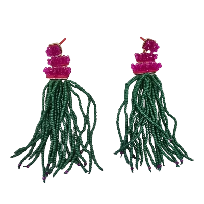  Womens Earrings Green / Pink  Large Drop Earrings (12cm drop)