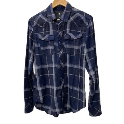 G-Star Raw Men's Landoh Shirt Check Navy & White Long Sleeves Size Small
