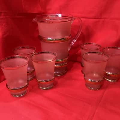 Mid-Century 7 Piece Pink & Gold Drink Set