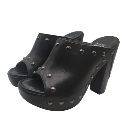 Stuart Weitzman Womens  Leather Clogs Size 38 / 8 Black  