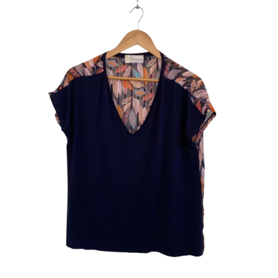 Les Marrisiennes Womens  Size L Short Sleeve Top Multicoloured / Navy Blue 