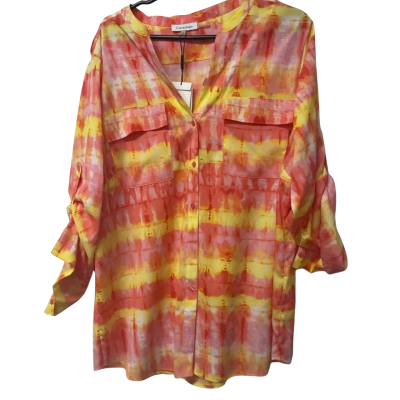 Womens Calvin Klein Size XL 3/4 Sleeve Shirt Orange / Red / Yellow 