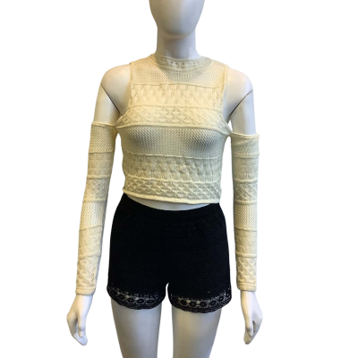 Zara Women's Size XS Crochet Knit Cold Shoulder Top Off White 