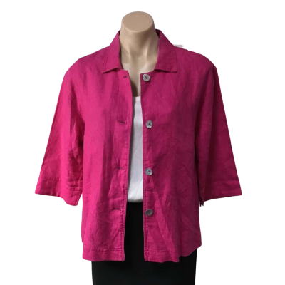 Simona Womens Size S Bright Pink 100% Linen 3/4 Sleeve Jacket