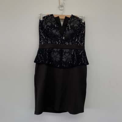 Miss Anne Black Lace Strapless Mini Dress  Size 16 
