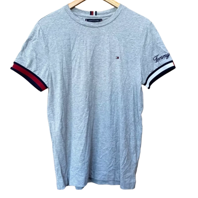 Tommy Hilfiger Light Grey Slim Fit Contrast Sleeve T-Shirt Size S