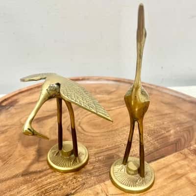 Vintage Brass Pair Crane Statues 