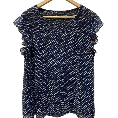 City Chic Womens  Size XS Short Sleeve Top Navy Blue / White 