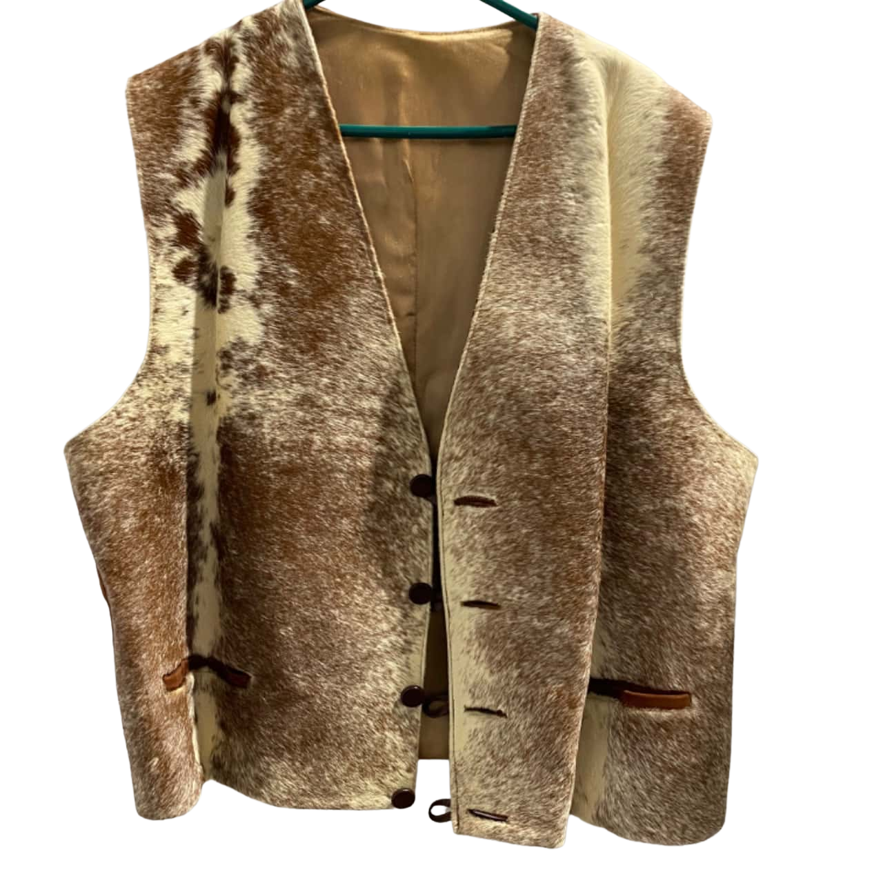 Quirky Mens Size XL Leather Cowhide & Suede Vest Animal print / Brown / Cream (s)