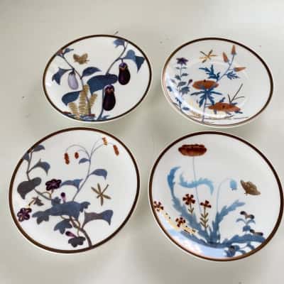 Hankook Fine Bone China 5" Bread Plates Cho Choong Do "Grass & Insect Painting" Set Of 4 Small Plates