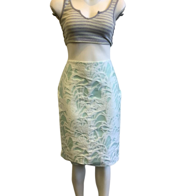 Carla Zampatti Women's Size 10 Floral Midi Pencil Skirt Teal & White  