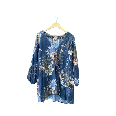Jaase Size 18 3/4 Sleeve Top Blue/Floral/Gold/Multicoloured/Navy Blue/Orange/Pattern 