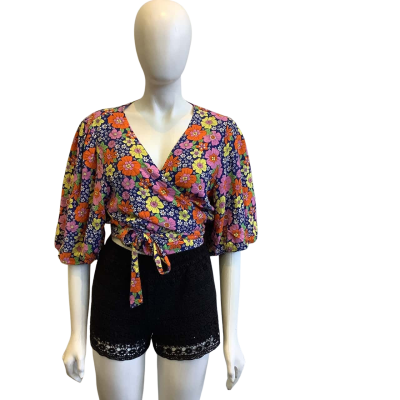 BNWT Sportsgirl Women's Size 18 Short Sleeved Wrap Top Floral