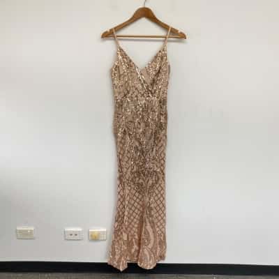 Unithorse Pink Sequin Evening Maxi Dress Size M 