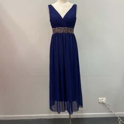 BNWOT Amy & Jo Womens  Size 8 Formal Dress / Midi Dress Blue / Silver 