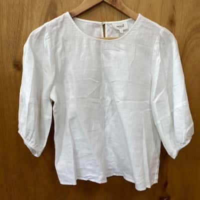 Seed Heritage White Linen Top Size 4