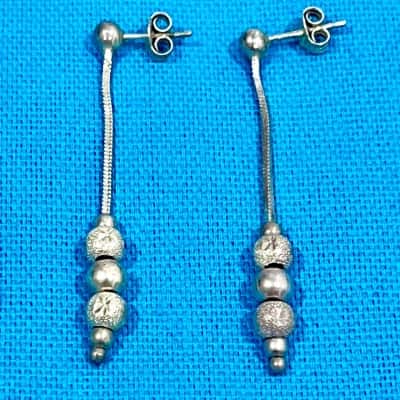 925 Silver Drop Snake Chain Ball Earrings