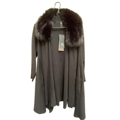 Taking Shape Womens  Size 12 fur collar bamboo Cardigan Black  