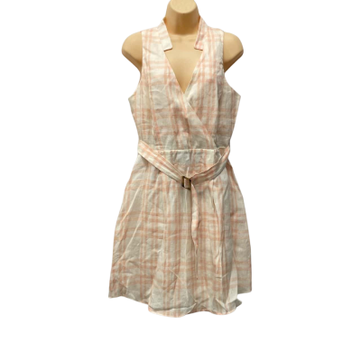 Cue Womens  Size 12 Midi/Sleeveless  Dress Cream / Peach / Striped 