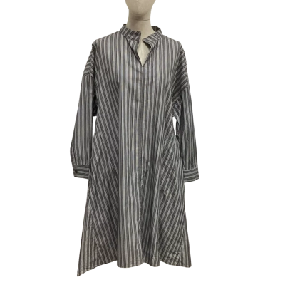 Moyuru  Womens  Size M Long Sleeve Dress with Pockets Black  / Striped / White 