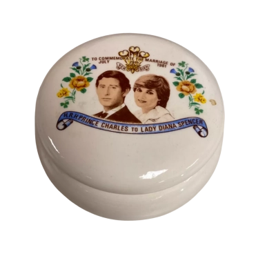 Novelty Ceramic Trinket Box : Commemorating the marriage of H.R.H.Prince Charles to Lady Diana Spencer - July 29th 1981