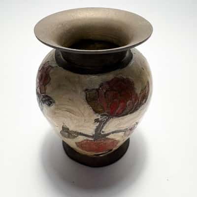Made in India Brass Vase with Hand Painted Flowers 10cm