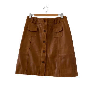 Gorman Women's Size 12 Tan Leather Button Mini Skirt 