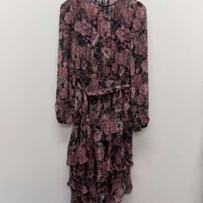 Portmans Dress Size 12 Black/ Grey / Flower Pattern / Pink