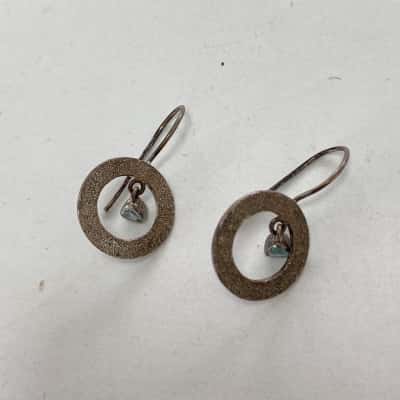 925 Sterling Silver Dangle Open Circle Earrings 
