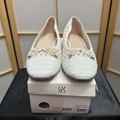 New With Tags REVIEW Women's Size 41 Maelle Raffia Ballet Flats White RRP: $149.95