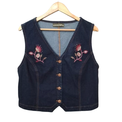 Princess Highway Women's  Size M/L Blue and Pink Floral Denim Vest 