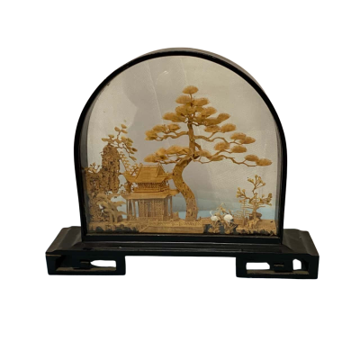 Vintage Chinese Cork Diorama in Glass Case