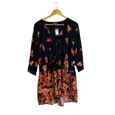 City Chic Womens  Size S Long Sleeve Playsuit Black  / Floral / Orange / Pattern 