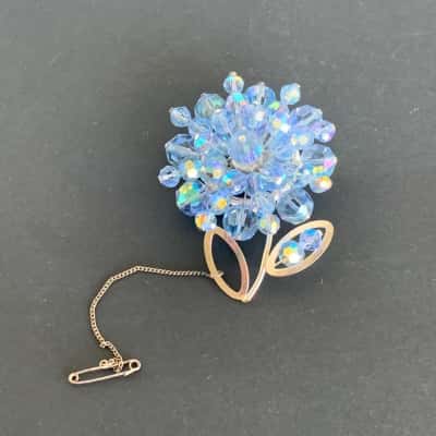 Vintage Jewel Crest Aurora Borealis Crystal Flower Brooch - Donald Simpson