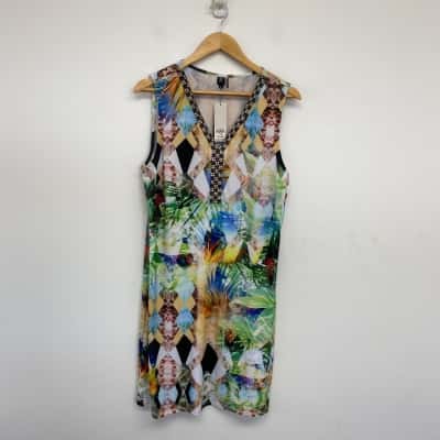 Rockmans Colourful Sleeveless Paradise Print Dress Size L 