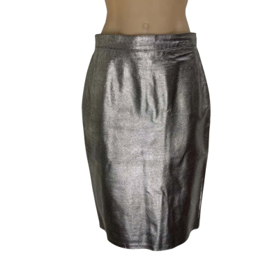 Vintage Ozara Womens Size 12 Silver Suede Leather Skirt 