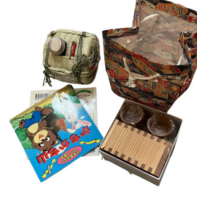 Hakushika Japanese Sake container plus Cedar Sake set plus 2 Disney books