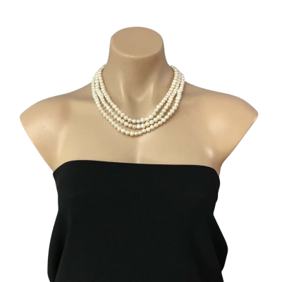 Womens White Three Strand Freshwater Pearl Necklace