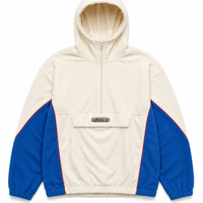 Adidas Originals Retro Colour Block Fleece Hooded Pullover Cream Blue – UK 16