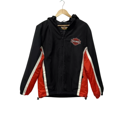 Harley Davidson Mens  Size M Hood Jacket Black  / Orange / White 