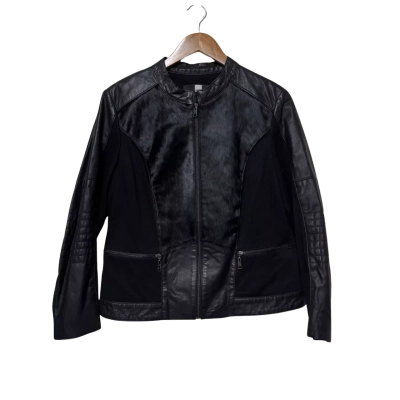 Verge Size M Biker Leather/Pony Hair Jacket Black  