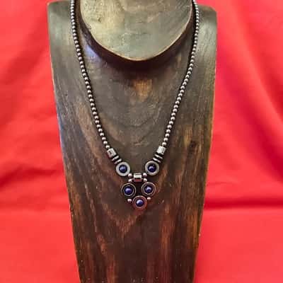  Womens Iron Ore Necklace with Blue Gem Stone Beads