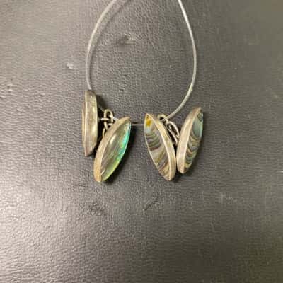 Womens Sterling Silver Marquise Shape Cufflinks with Coloured Stones