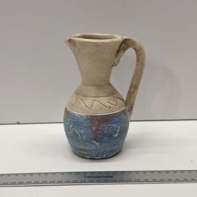 Vintage Mexican Pottery Rustic Hand Painted Clay Pitcher Vase