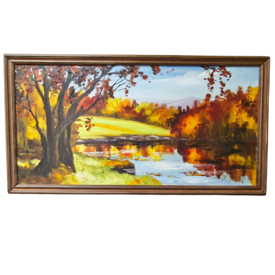 Autumn Landscape Framed Oil Painting Signed 1973 