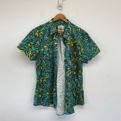 Trademutt Australia Green Blue Pattern Short Sleeve Shirt  Size 18