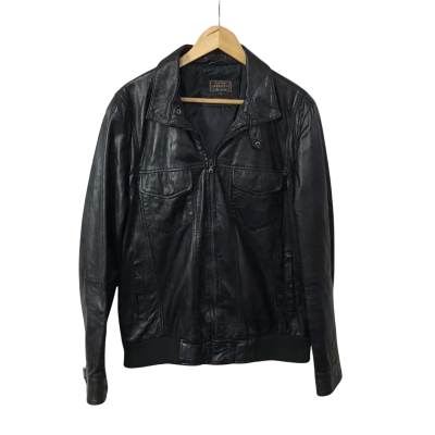 Industrie Mens Size XL Black Genuine Leather Zip Front Jacket 
