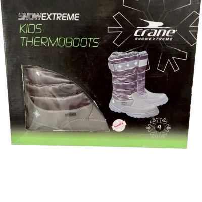  Crane Snow Extreme Kids Thermoboots Size 4 Grey + Wool Ski Socks Boxed 